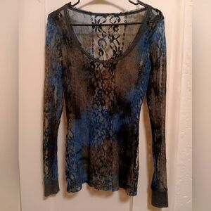 Elegant Lace Long Sleeve Top - Blue and Black